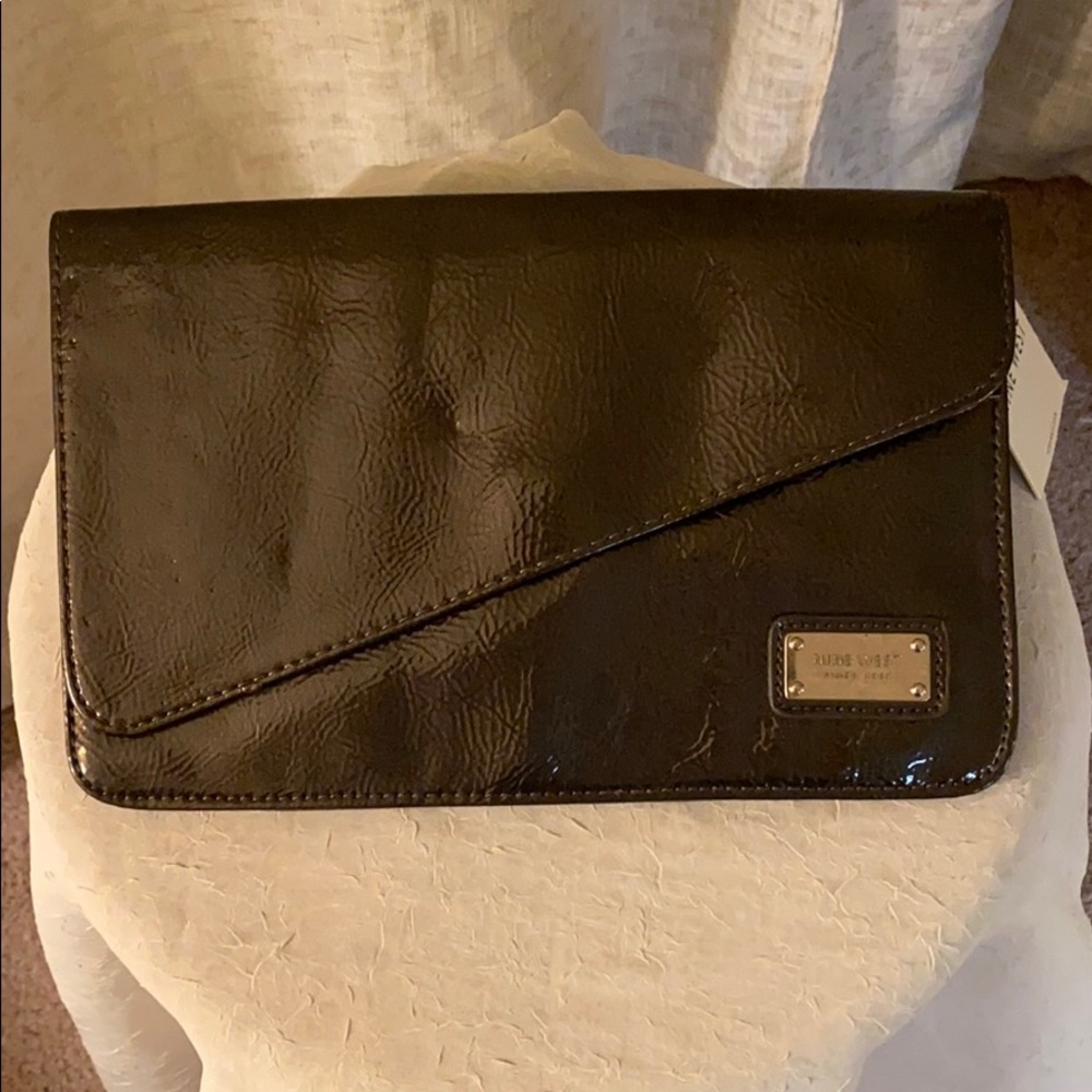 Charcoal Nine West clutch w/dual interior pockets